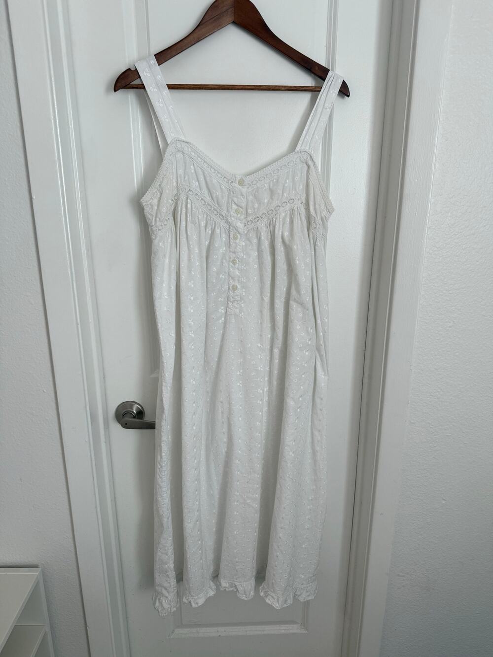 Vintage 100% Cotton Lace Eyelet Cottagecore Dress Nightgown Slip Size XL